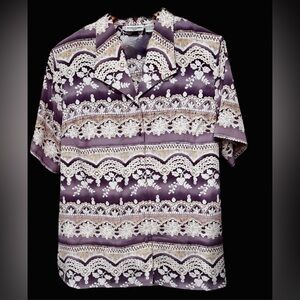 Alfred Dunner Purple and Cream Lace Pattern Shirt